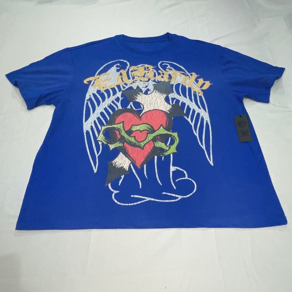 Ed Hardy Mens‎ Blue Graphic T-Shirt Heart Wings Tattoo XL EHM1101-24A NWT